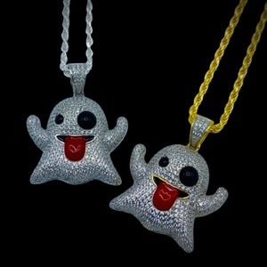 925 Sterling Silver Ghost Emoji Pendant